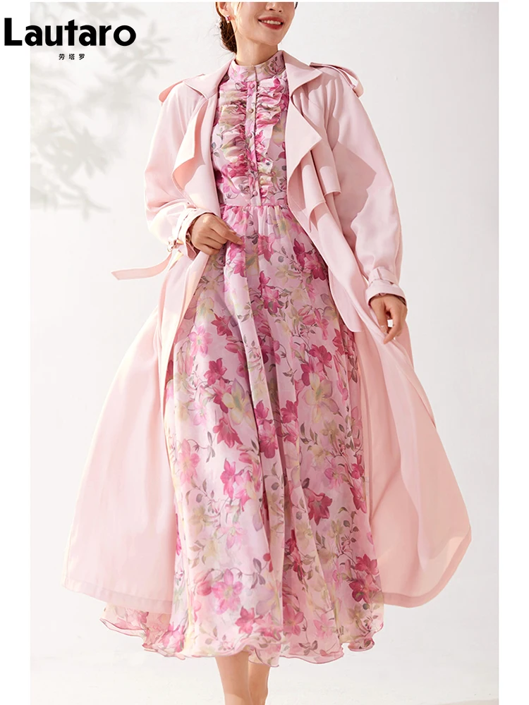 Lautaro Весна Осень Длинный Сладкий Тонкий Струящийся Мягкий Розовый Тренч Для