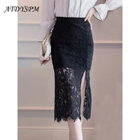 women lace skirts elegant duoble layer stitching package hip skirt casual ladies high waist party skirts black midi skirts jupe