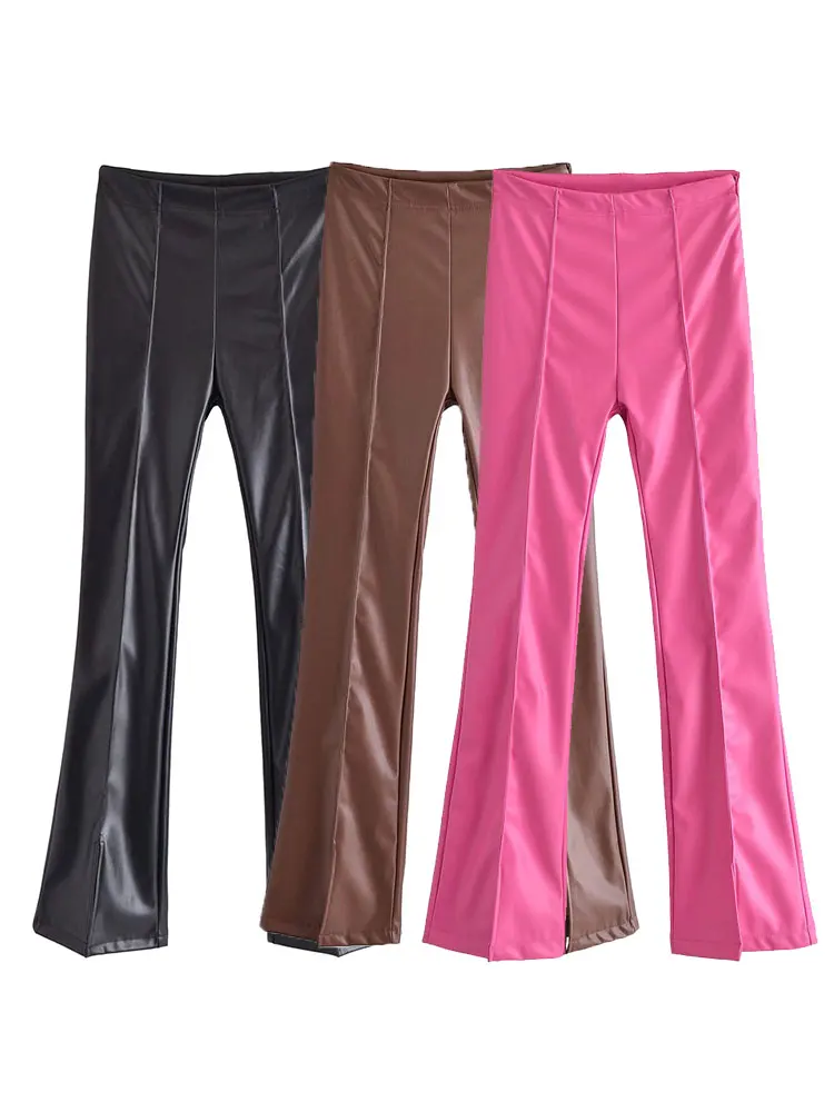 

Nlzgmsj ZBZA Women Faux Leather Pant 2022 Fashion High Waist Bodycon Trousers Female Streetwear Skinny Wide Leg Pants 202203