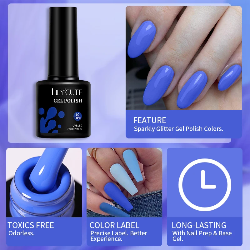 LILYCUTE 7ml Blue Gel Nail Polish Gorgeous Glitter Color Semi Permanent Soak Off UV LED Nail Art DIY Nail Varnish Gel images - 6