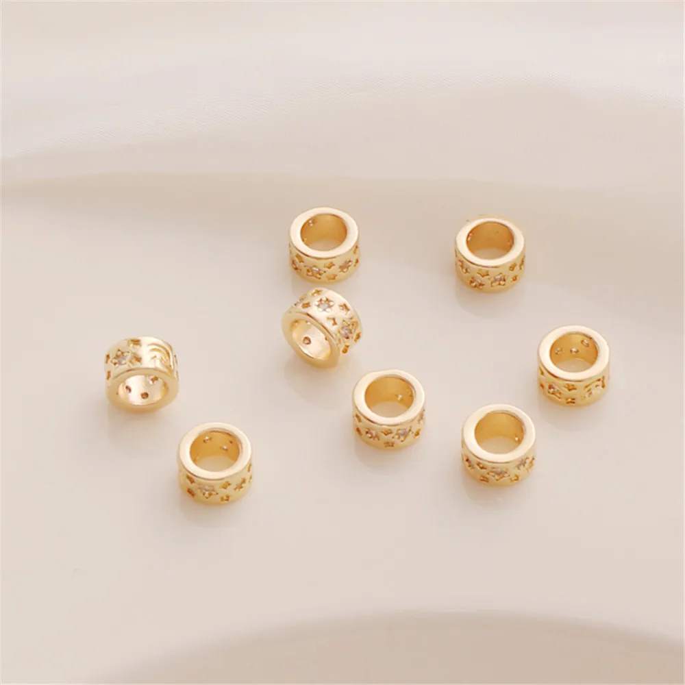 

14K Gold Plated Inlaid with Zircon Large Hole Transport Spacer Beads Wheel Beads Dotted DIY Hand-beaded