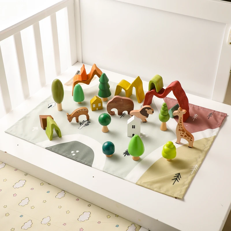 

Kids Toy Wooden Blocks Forest Animal Scene Montessori Early Educational Wooden Toy For Children Safety Grasp Matching Baby Toys