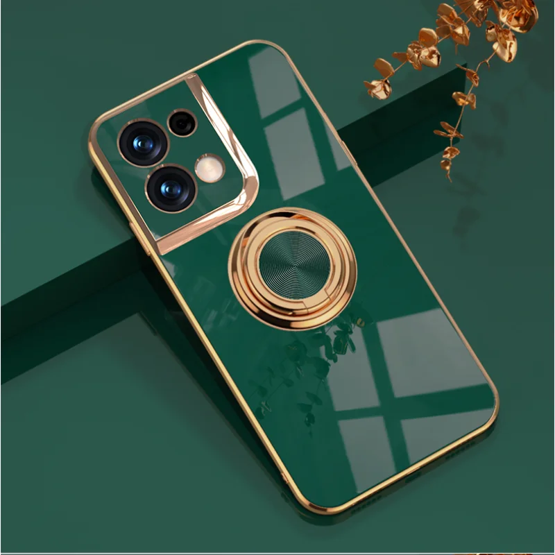 

For OPPO Reno 8 Pro Plus 5G Case Luxury Electroplating Ultra-thin Slim Ring Back Holder Kickstand Cover for Reno 8 Pro Global