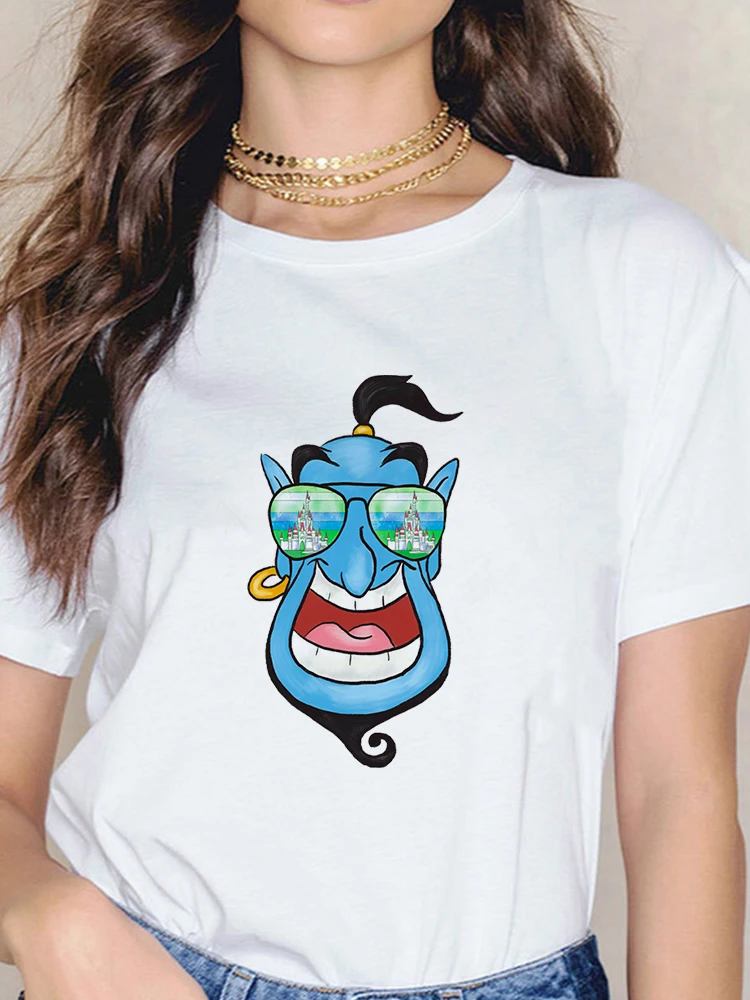 

Disney Summer T Shirt Women Wearing Sunglasses Series New Products Tshirt Sunglasses Castle Aladdin And The Magic Lamp Lamp God