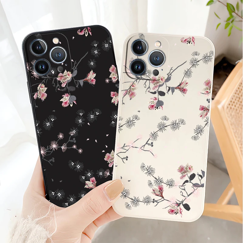 Красивый розовый чехол с падающими цветами для iPhone 16 15 14 13 Plus Pro Max