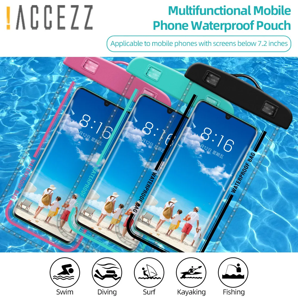 

!ACCEZZ Waterproof Phone Case Bag IPX8 Seaside Drift Diving Swimming Pouch Mobile Phone Cover Coque For iPhone 13 12 11 Pro Max