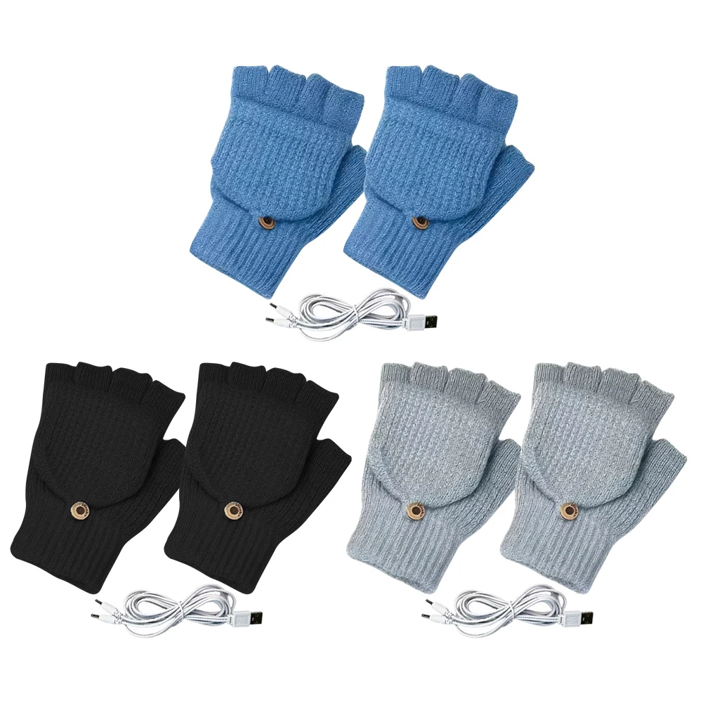 Вязаные перчатки с USB-подогревом половиной пальца нескользящие термовязаные
