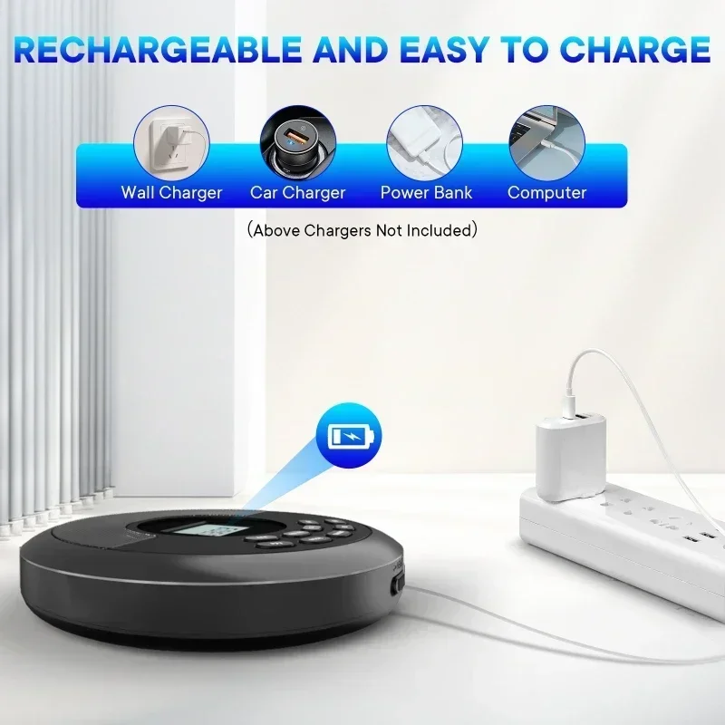 Bluetooth CD-плеер Портативный перезаряжаемый Discman с динамиками и наушниками Walkman