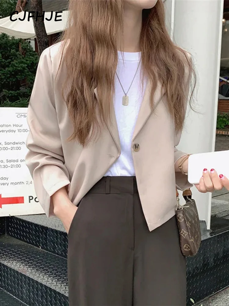 

Office Lady Women Work Solid Black Crop Blazer 2022 New Autumn/Spring Short Coat Outerwear Long Sleeve Chic Korean Fashion