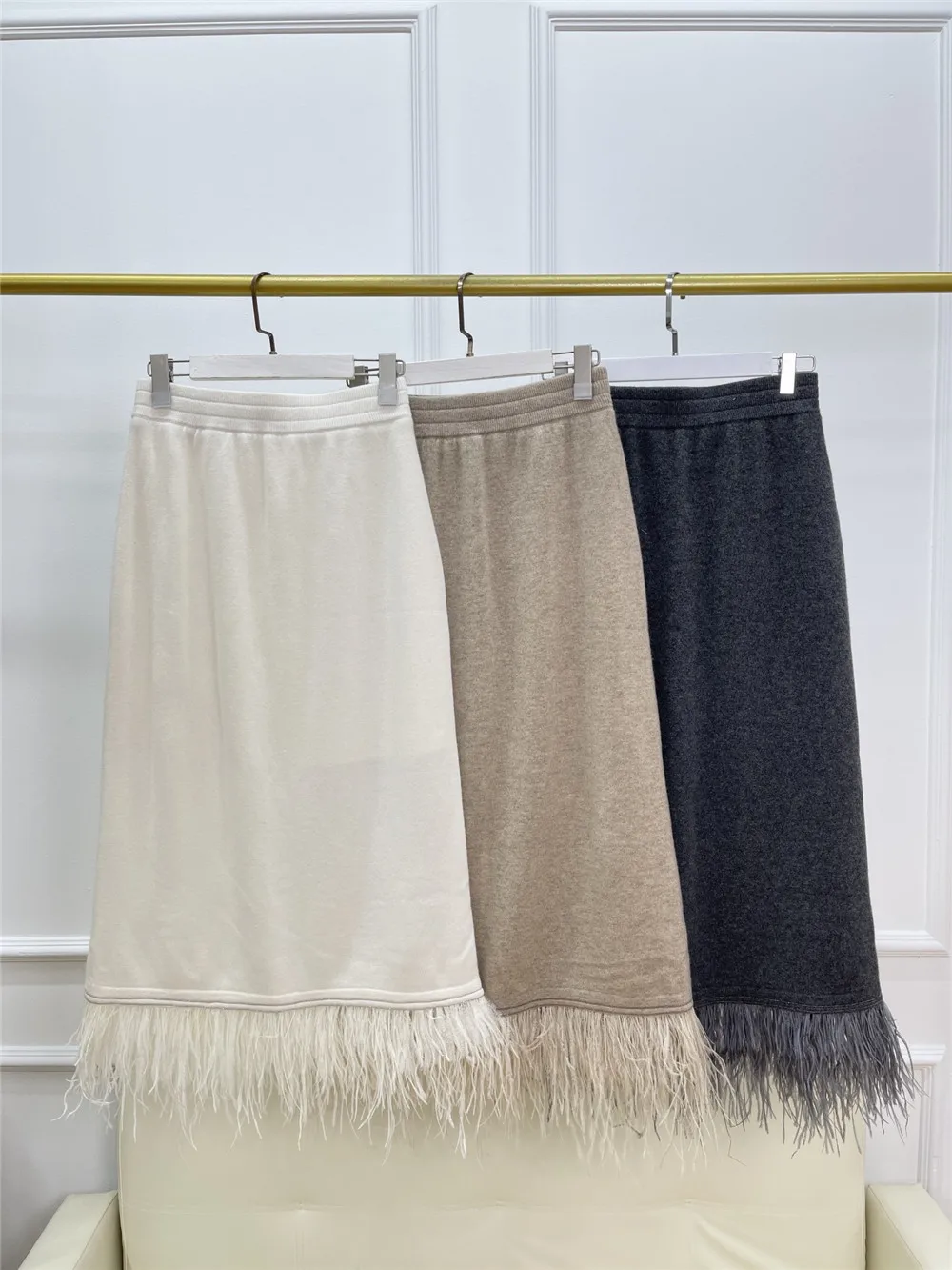 Женский кашемировый костюм с юбкой кардиган v-образным вырезом + прямая юбка