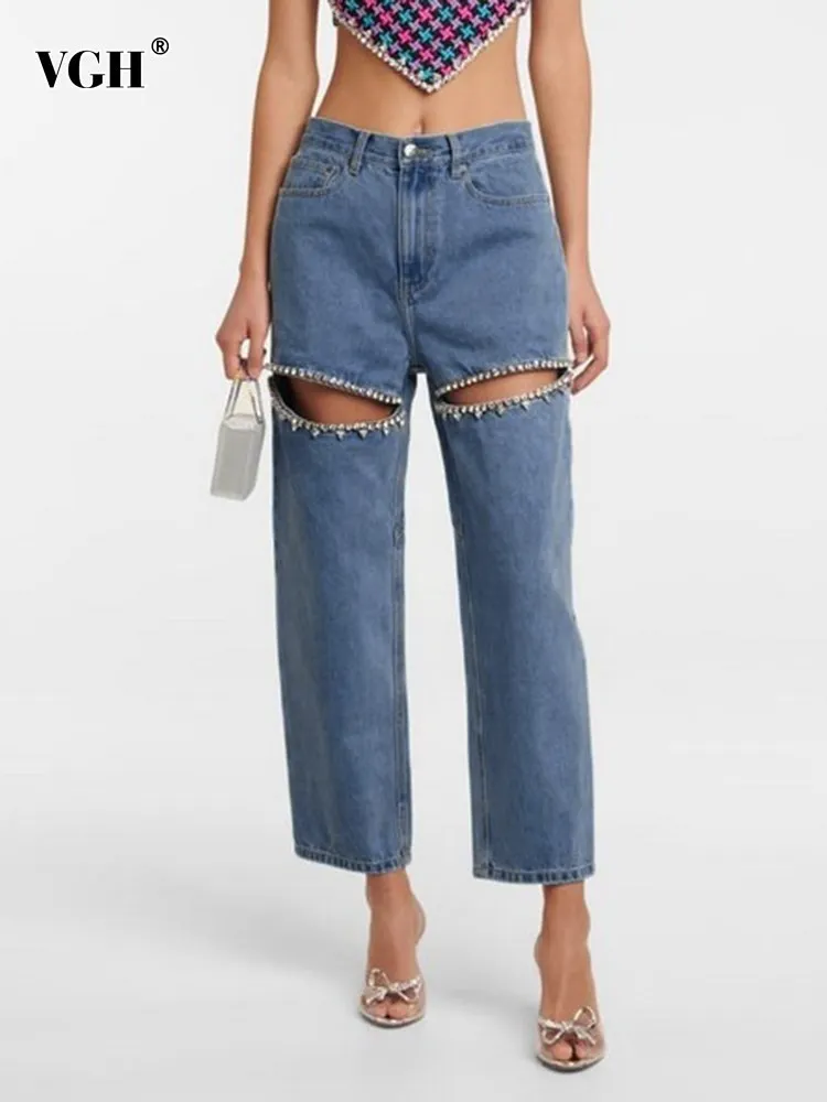 Джинсы XIZIHUPAN Женские повседневные лоскутные брюки из денима с бриллиантами