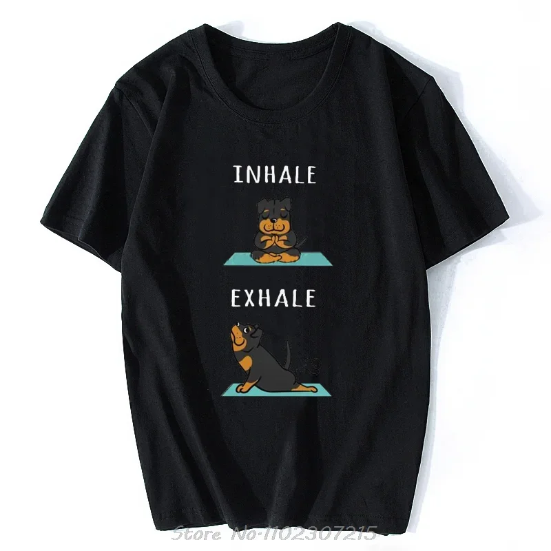 Мужские футболки Rottweiler Yoga Inhale Exhale хлопковая футболка с коротким рукавом стильная