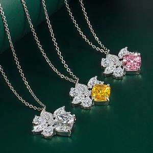 Caibao Ascher Yellow Diamond Leaf Ladies Necklace Argyle Pink Square Diamond Shiny Bridal Wedding High Quality Clavicle Chain