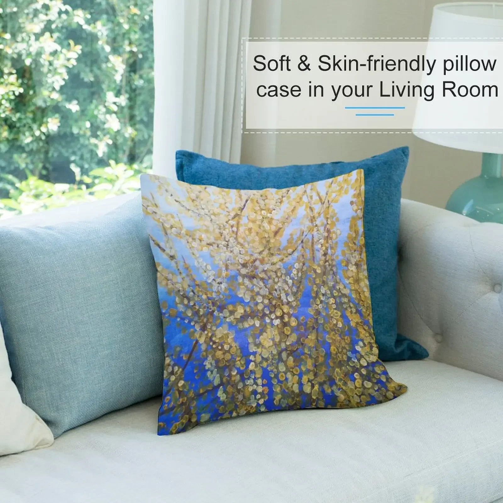 Желтый цвет фусития против синего фона декоративная подушка диванные подушки