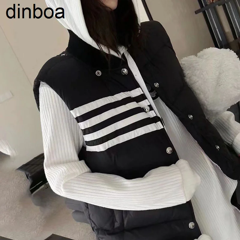 Dinboa-2022 Women Down Vest Warm Hoodies Outerwear Grey Duck Down Vest Thicken Warm Sleeveless Vest Korean Design Men Down Coat