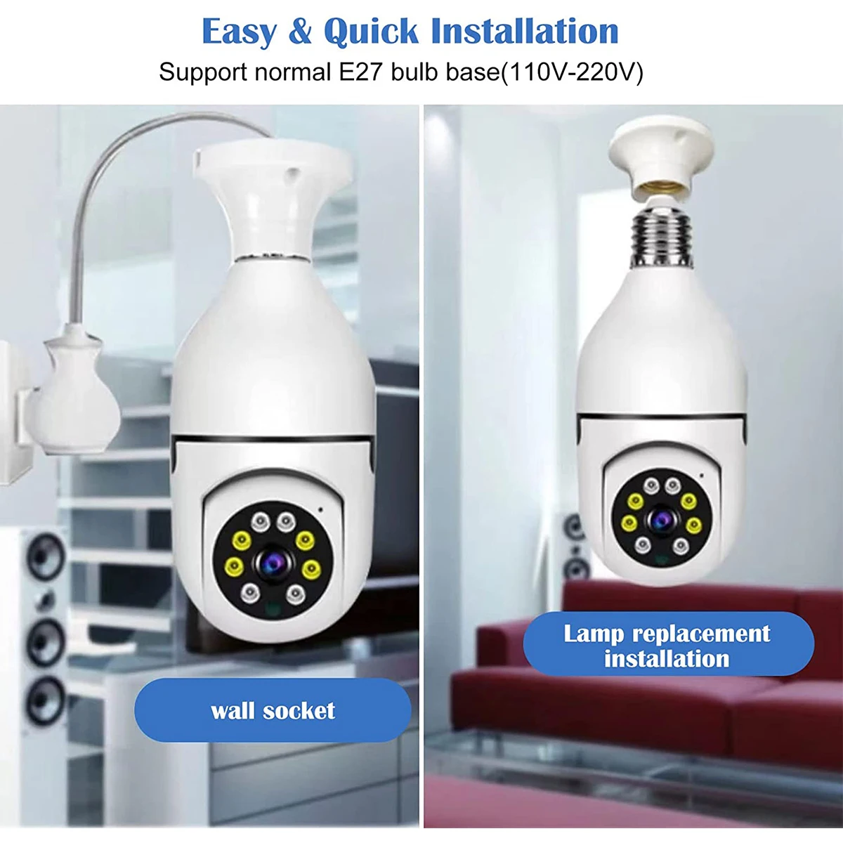 

Surveillance Camera 1080P 2.4GHz WiFi Home Security Camera HD Smart Surveillance Camera with Two-Way Audio Night LED Light Bulb
