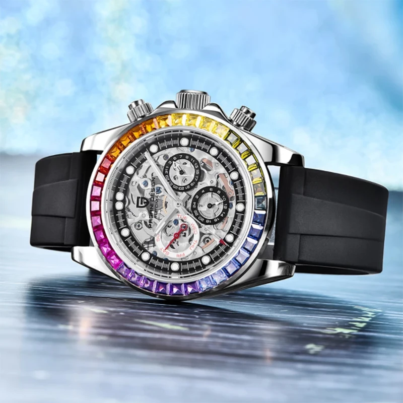 

PAGANI DESIGN Men Hollow Automatic Mechanical Winding Watch Stainless Steel Waterproof Fashion Rainbow Business Watch Montre Ne