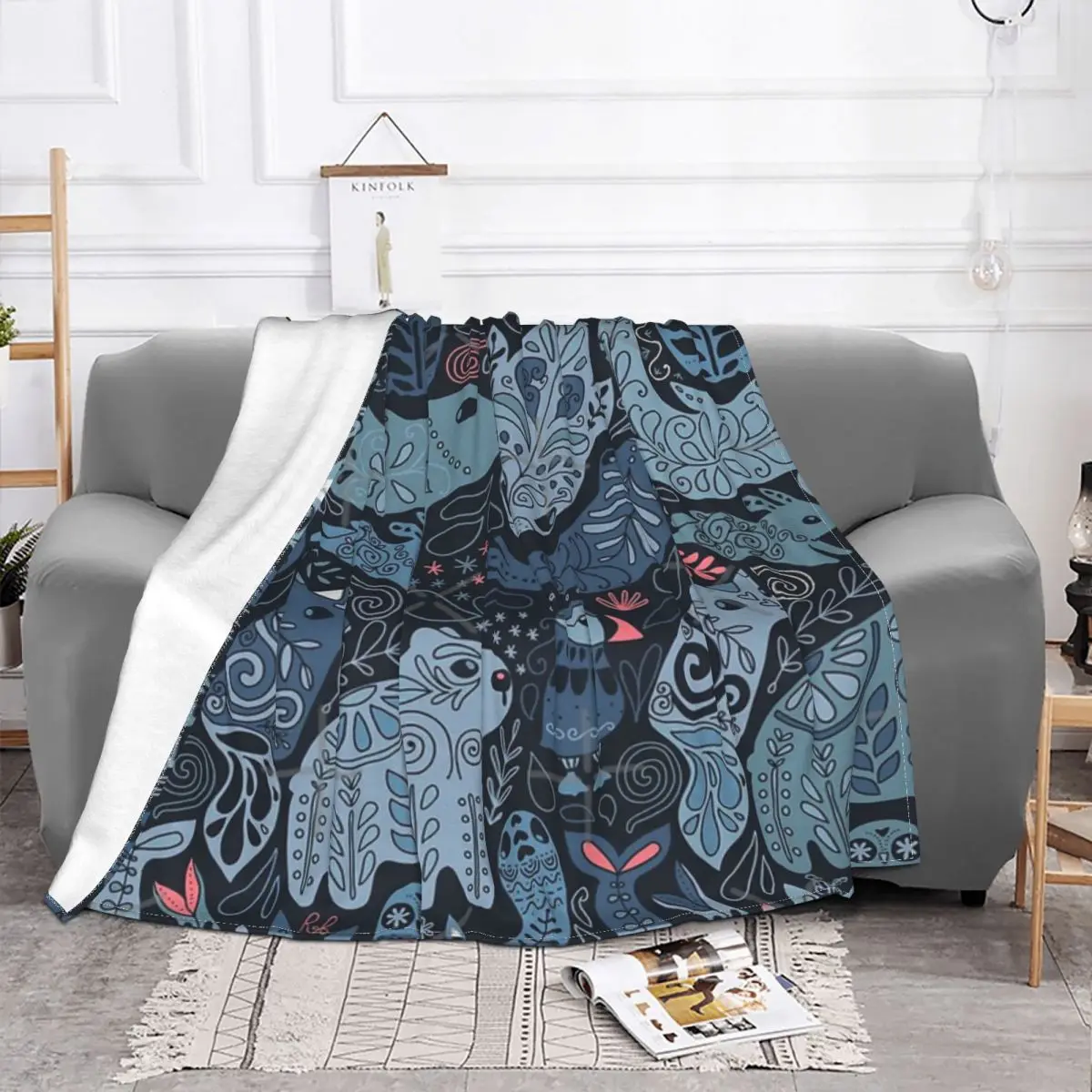 Покрывало для кровати с животными из Арктики нарваль полярный медведь Кит пуфин