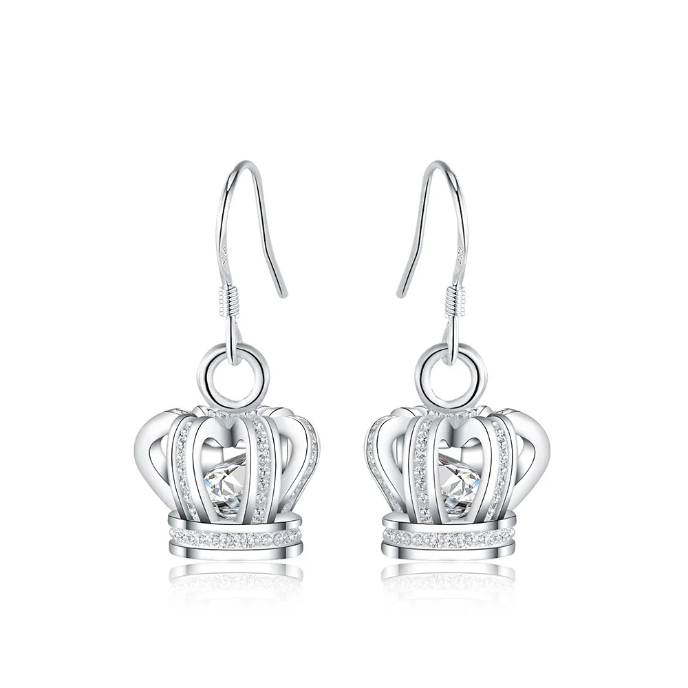 

925 Silver Ornaments Japan And Korea Popular Exquisite Gifts Set Rhinestones Noble Crown Earrings For Female New Brand 2022