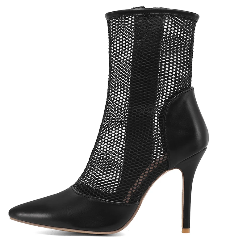 

Lucyever Summer Thin High Heels Sandals Boots Women Breathable Pointed Toe Ankle Boots Woman Hollow Out Mesh Mesh Shoes Sandals