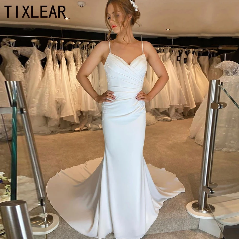 

TIXLEAR White Mermaid V-neck Court Train Chiffon Classic Wedding Dress 2023 Elegant vestido de noiva brautkleider robe de mariée