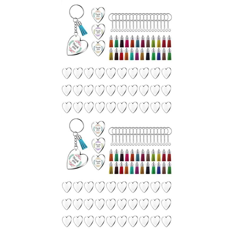 

180Pcs Acrylic Discs Clear Heart Keychain Blanks Charms And Colourful Tassel Key Rings For DIY Crafts Jewelry Making