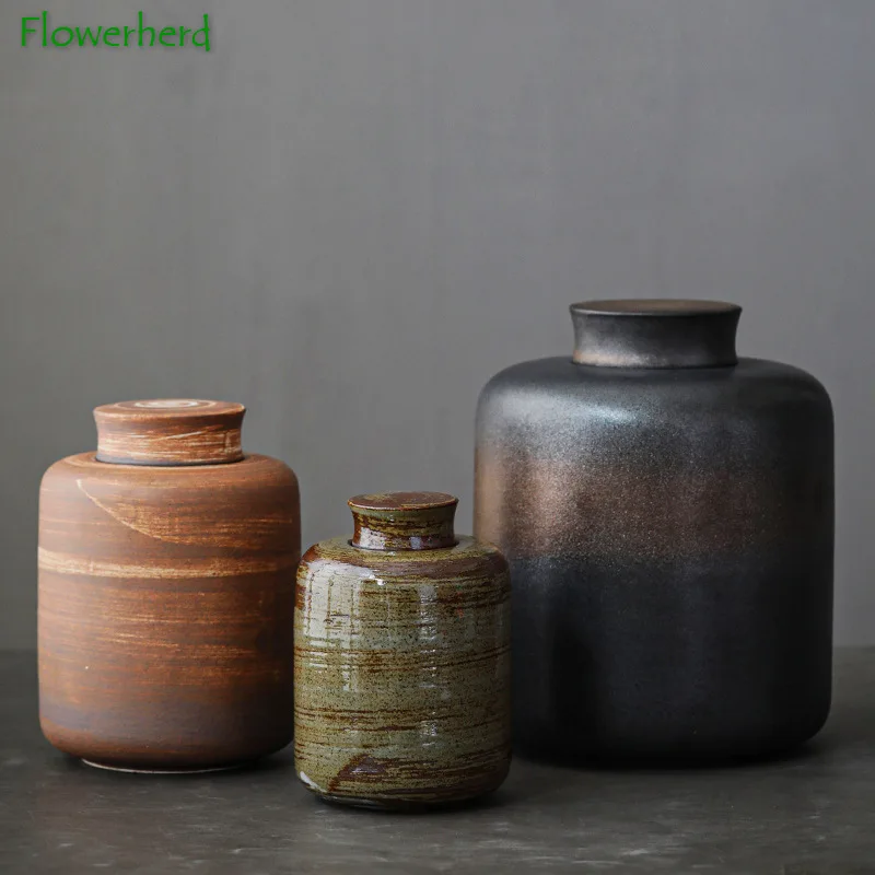 

Coarse Pottery Tea Caddy Gilt Vintage Sealed Storage Ceramic Household Moisture-proof Large Pu'er Black Tea Green Tea Container