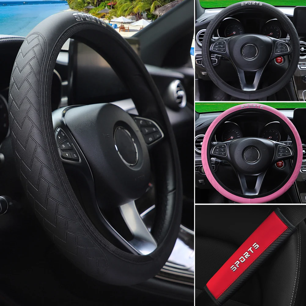 

Universal PU Car Steering Wheel Cover Anti Slip Elastic Glove Cover For 37-38cm Steering-Wheel Car Interior Accessories Decor