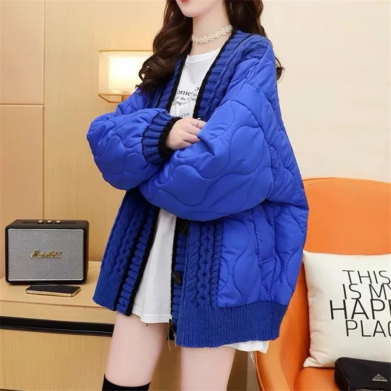 Autumn and Winter New Splicing Fashion Sweater Loose Lazy Style Thickened Knitting Cardigan Simple Jacket Winter Coat