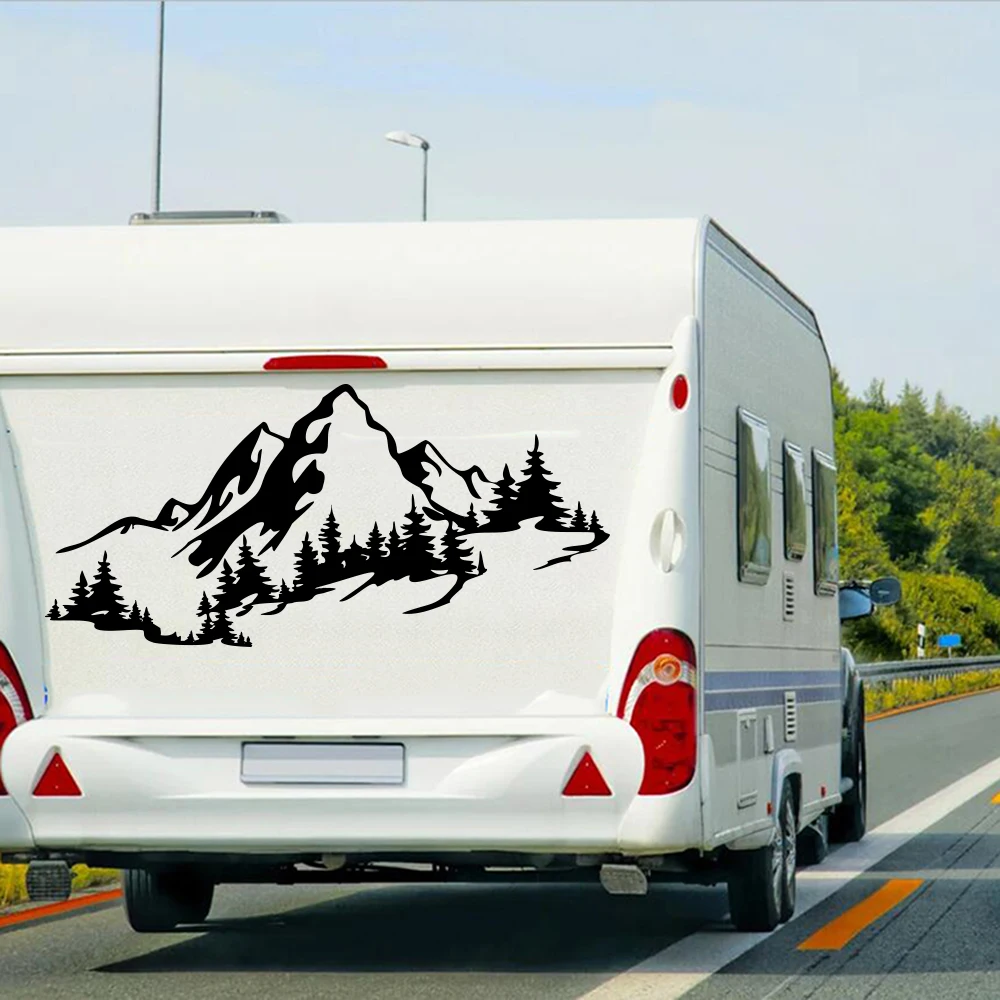 

Mountain Tree Forest Camper Rv Car Sticker Decal Woodland Wildlife Adventure Travel Motorhome Caravan Van Truck Vinyl Decor