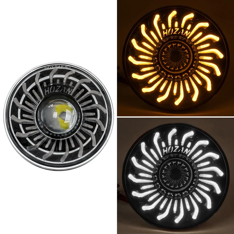 

5,75-дюймовая круглая светодиодная фара 5-3/4 дюйма для мотоцикла, с белой/янтарной фарой Drl Starting Vortex Gradient Добро пожаловать Halo мотоциклетная фара