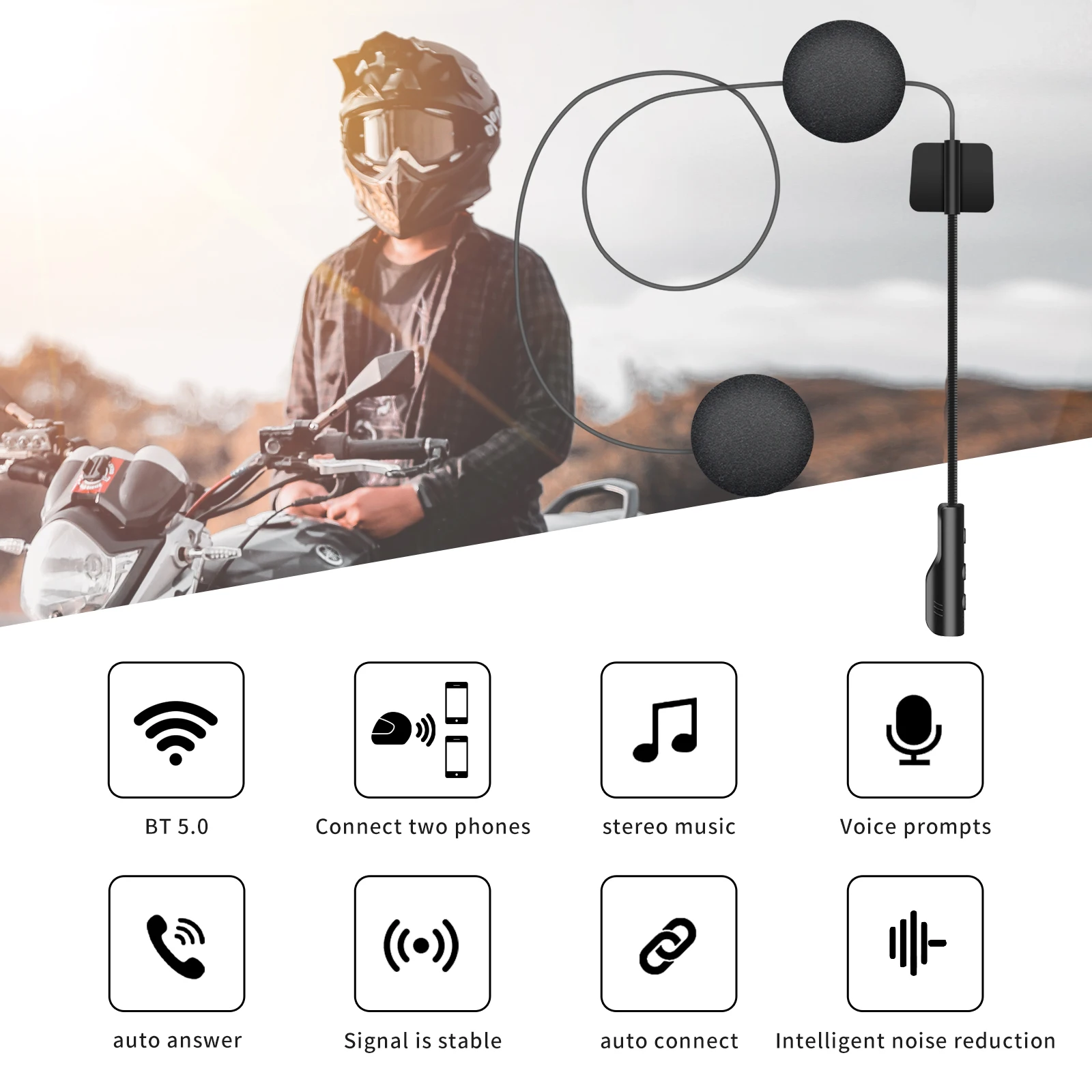 

BT23 Motorcycle Bluetooth 5.0 Stereo Helmet Headset Moto Earphones Wireless Headphone Handsfree Call Microphone MP3 Speaker