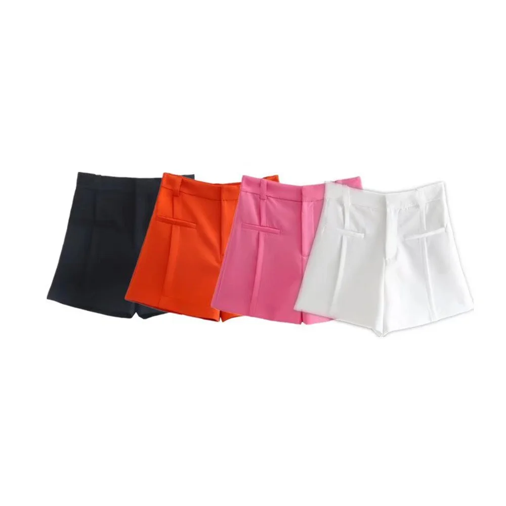 

Women 2022 New Fashion Multicolor Pleated Decorative Shorts Vintage A-Line Pockets High Waist Zipper Female Pants Mujer