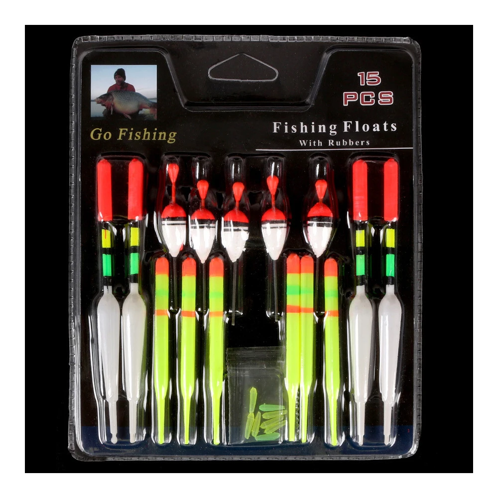 

Fish float set card-mounted plastic fish float full set of 15 sets of various eye-catching fishing gear floats