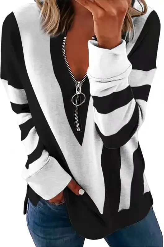 

2021 new women's top V-neck long-sleeved T-shirt white