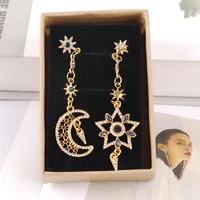 baroque moon star dangle earrings for women girls trendy retro popular zircons diamond drop earring fashion jewelry gfits