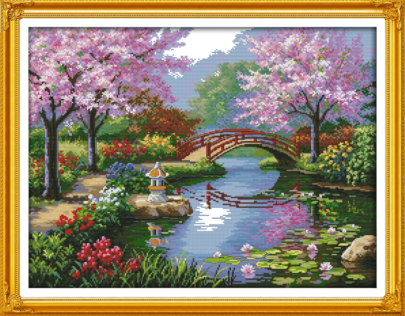 

Joy Sunday Pre-printed Cross Stitch Kit Easy Pattern Aida Stamped Fabric Embroidery Set-The Beautiful Scenery of Park