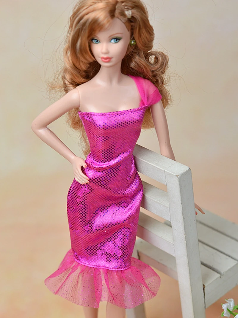 

Высококачественное розовое платье на одно плечо, вечерние платья для куклы Барби, платье, модная одежда для кукол 1/6 BJD, детские игрушки