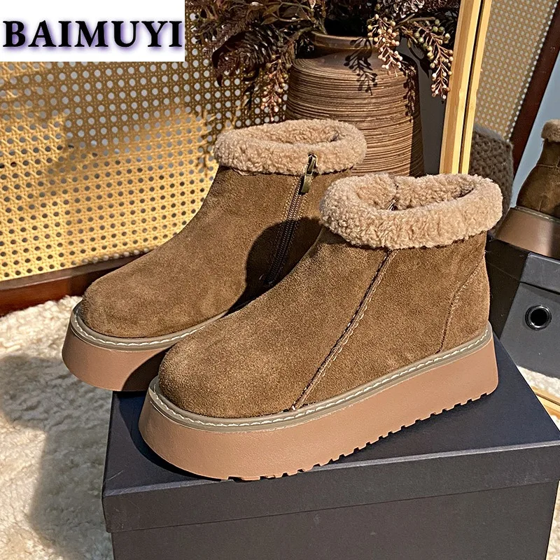 Замшевые ботильоны на плоской подошве женская плюшевая теплая хлопковая обувь
