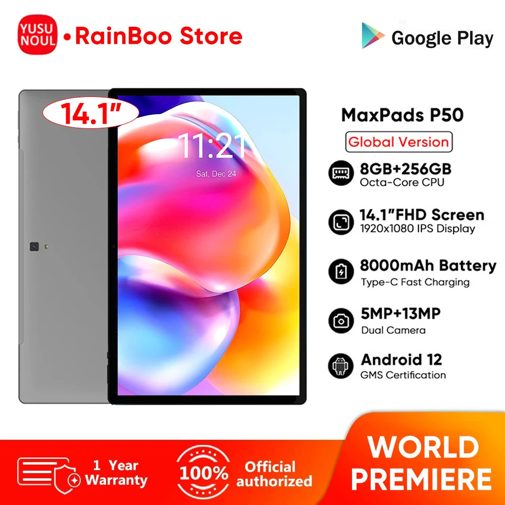 Super Nuovo Tablet Pc Da 14.1 Pollici Android 12 8Gb + 256Gb 1920*1080 Ips 4G Telefonata Bluetooth 5G Wifi Pad 10000Mah Kids Learning Tab