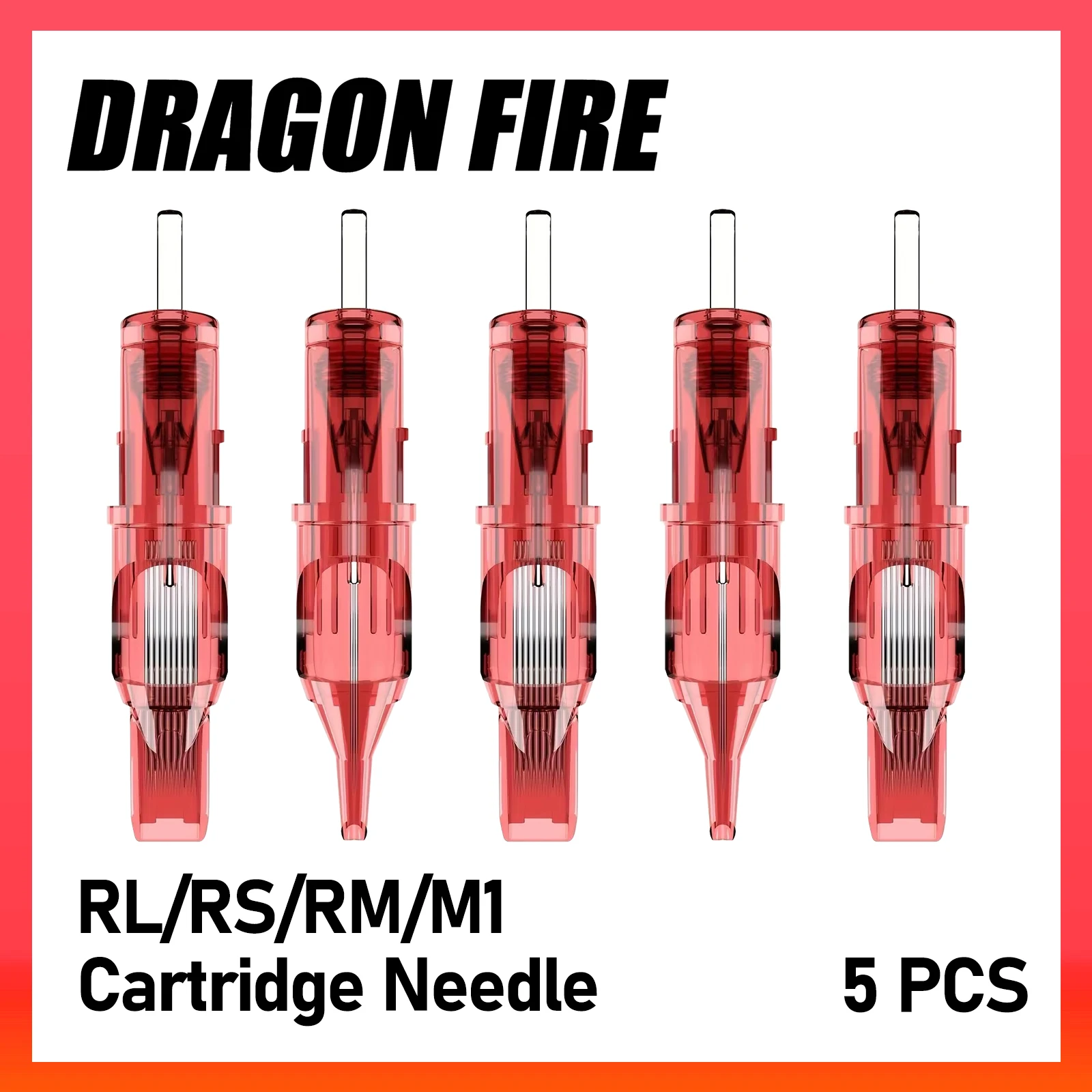 Tattoo Cartridge Needles DRAGONFIRE 5PCS Disposable Safty RL RS RM M1 Needle Hot Sale Red