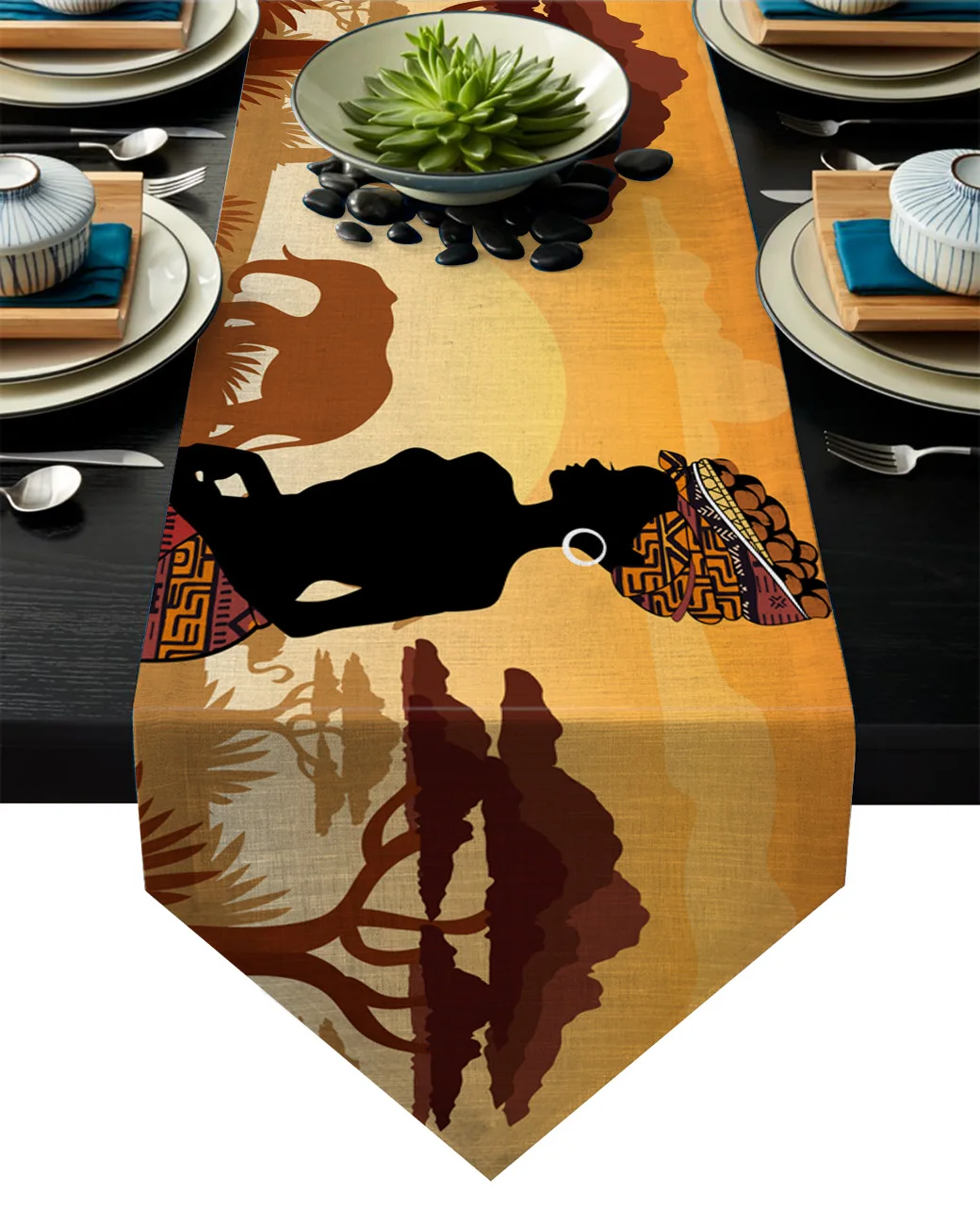 

Ethnic African Giraffe Elephant Table Runner Modern Dining Buffet Kitchen Tablecloth Farmhouse Rustic Wedding Party Decor
