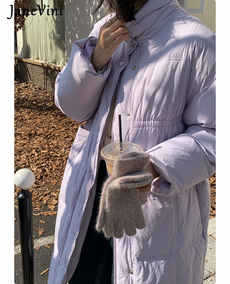 JaneVini New Solid Down Jacket Long Straight Winter Coat Casual Women Clothes Stylish Winter Thick Loose Coats Female Outerwear