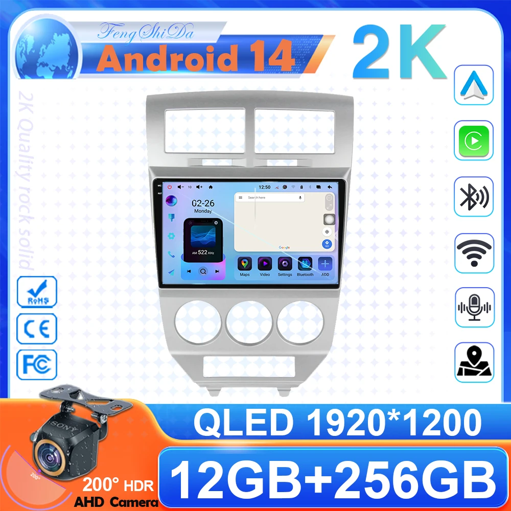 Автомобильный радиоприемник Android 14 для Dodge Caliber 2007-2010 GPS-навигация Видео Авто