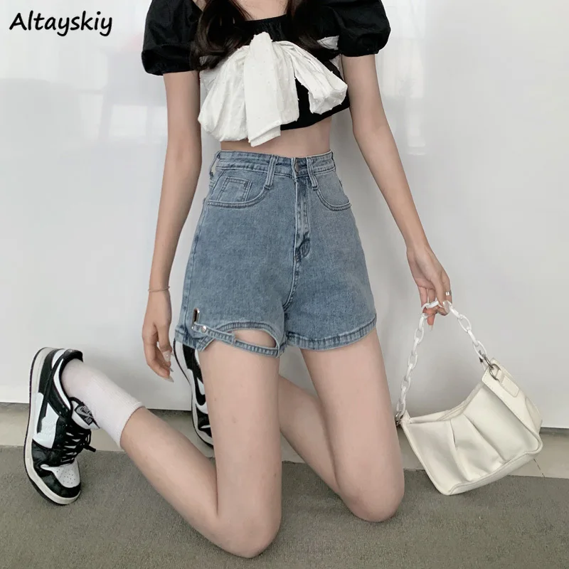 

Denim Shorts Solid Asymmetric High Waist Streetwear Sexy Fashion Summer Korean Style Шорты Женский Holiday Casual Ulzzang Chic