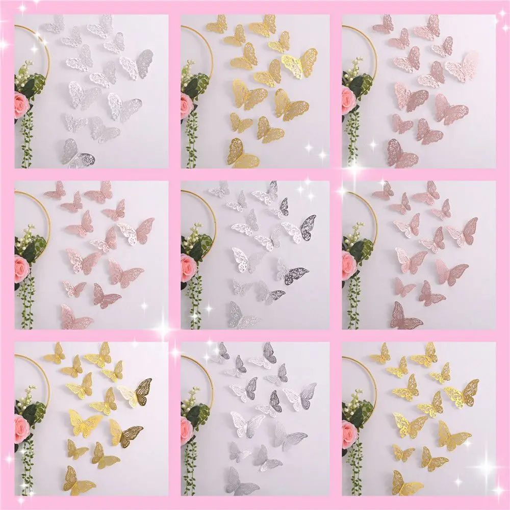 

12 шт./компл. 3D полые наклейки на стену в виде бабочки, свадебное украшение для стены, украшение для дома в виде бабочек