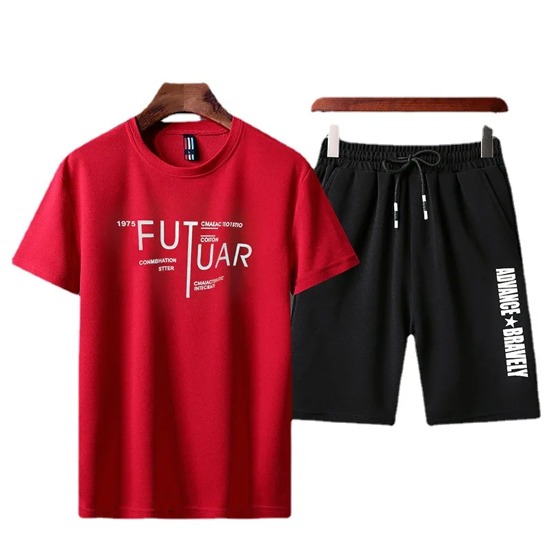 2023 Summer New Men's Set Fashion Letter Printing Short Sleeve and Sports Shorts Fashion Korean Fit Fashion Casual Two Piece Set