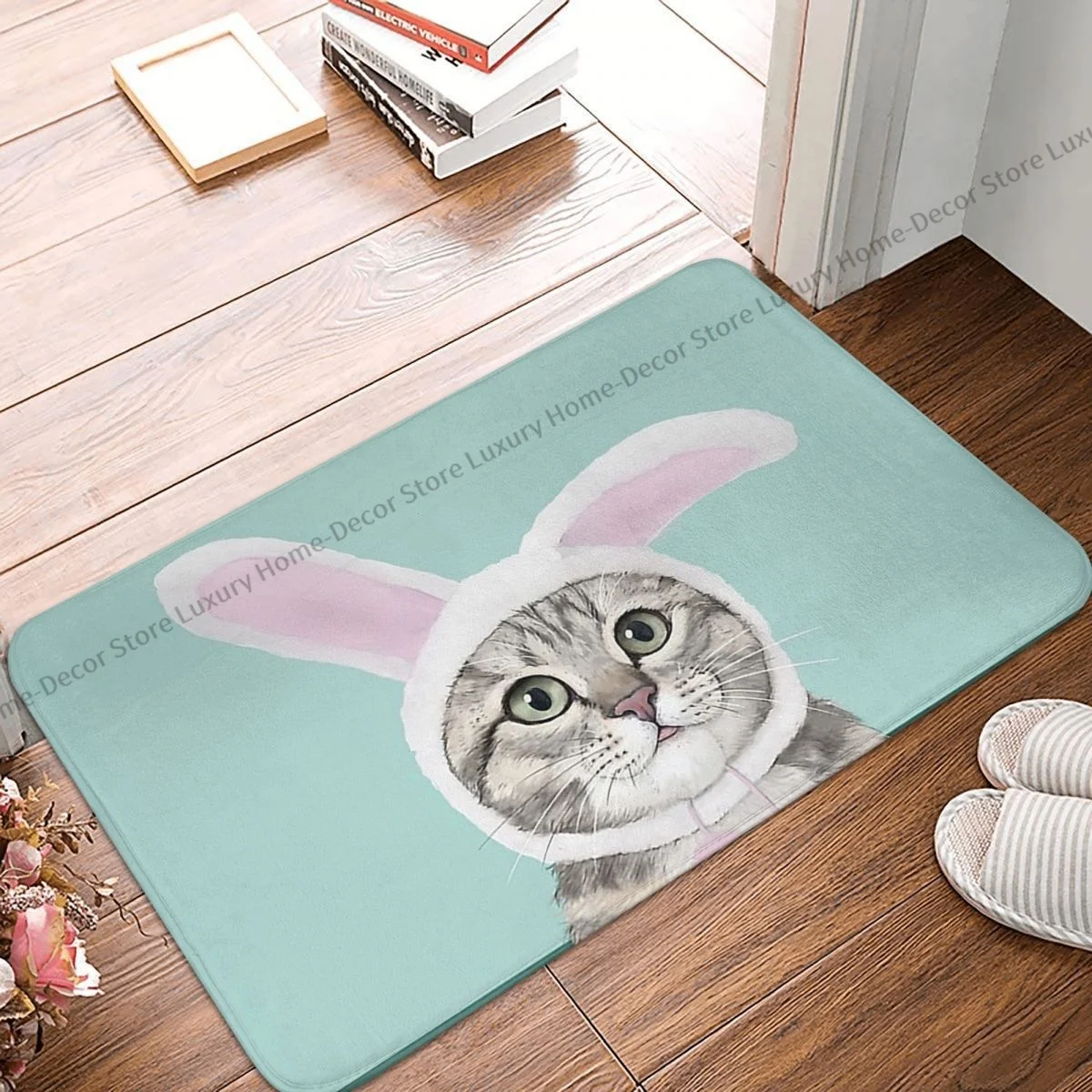 

Non-slip Doormat Bath Mat Floating Cat Bunny Balcony Carpet Entrance Door Rug Home Decorative
