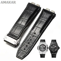 quick release genuine cowhide leather strap for hublot big bang 411 series watchband 27mm bracelet high quality black watch belt