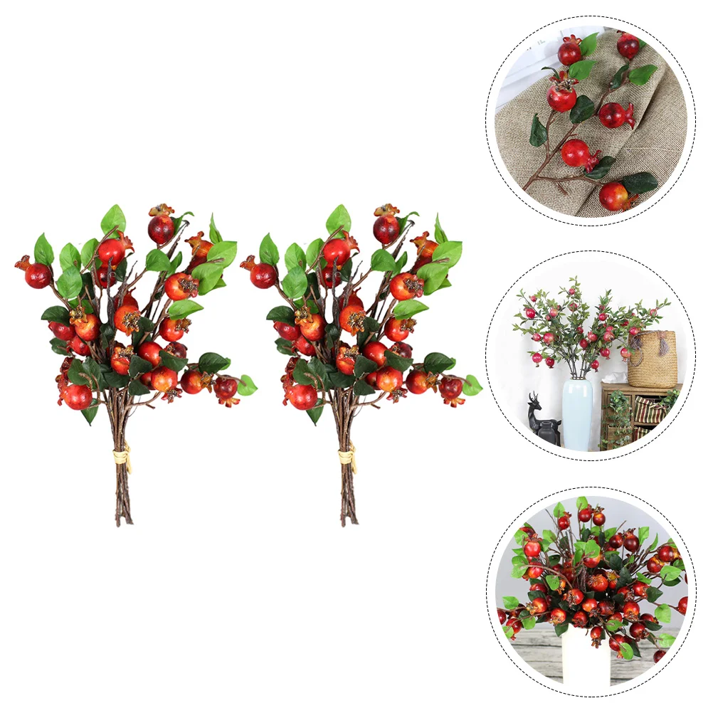 

2pcs Bouquet Decor Flower Adorn Home Decor Simulation Flower Rosehip Bouquet Lifelike Pomegranate Branches